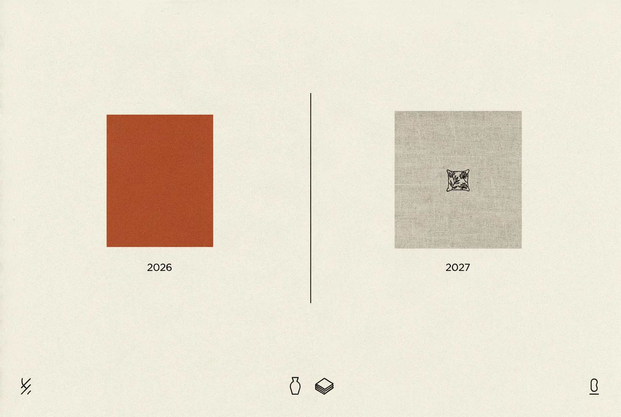 Wohnzimmer-Trends 2027: Vergleich von Farbfläche 2026 mit Textur und Muster 2027